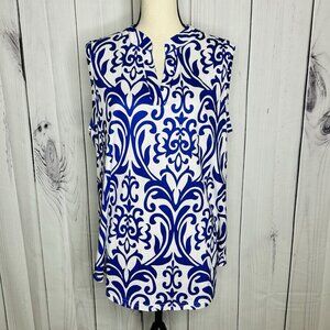 Halife Sleeveless Tunic Top Womens Sz XL White Blue Lightweight Stretch Soft